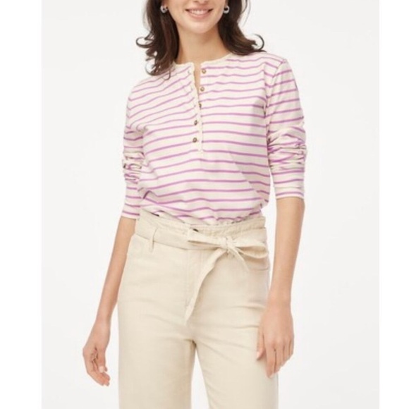 J.Crew Tops - J.Crew NWT Striped Ruffle Collar Henley Purple White Women's Size 3x plus as is*
